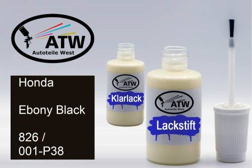 Honda, Ebony Black, 826 / 001-P38: 20ml Lackstift + 20ml Klarlack - Set, von ATW Autoteile West.